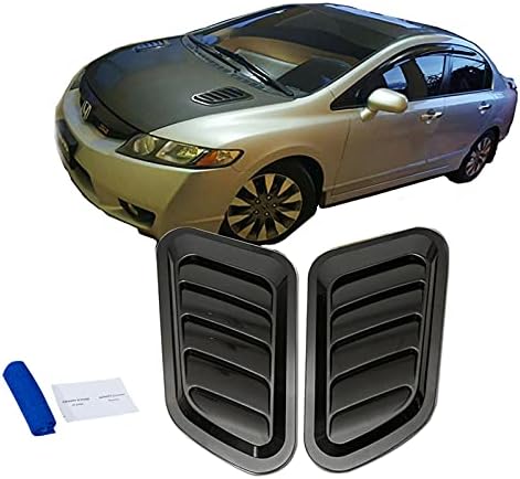 Tiousmoky Hood Vents for Cars Hood Scoop 2 Pcs Universal Width Hood Air Intake Decor Cover ABS (Black)