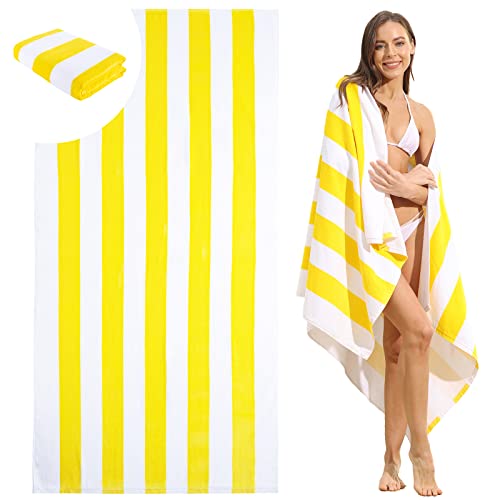 Royal Matrix Oversized Beach Towels - 100% Cotton 35''X70'' Extra Large Cabana Striped Beach Towel 1-Pack Bath Towels Super Absorbent Soft Pool Towels Swim Towels (Yellow, 35" X 70") #TOP6