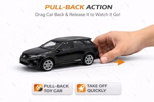 Image of 1:36 Scale Fortuner Toy Car - Toyota Die-Cast Mini Metal Pull Back SUV with Openable Doors, Lights & Music - Alloy Model Vehicle for Kids, Boys & Collectors【Black】