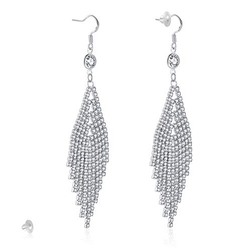 Kruckel Chandelier Long Dangling Earrings - Transparent Sparkling Crystal Tassel Drops Sterling Silver, Jewelry for Women Lightweight Easy - Wear Fashion Minimalist Design Accesory4