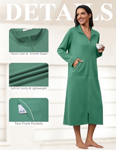 Image of Ekouaer Zipper Robes for Women Long Sleeve Lightweight House Coats with Pockets Zip Up Bathrobe Loungewear S-3XL