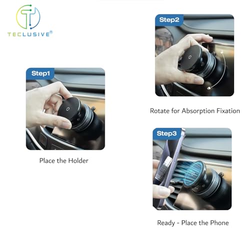 Image of T TECLUSIVE Smart Magnetic Mobile Phone Holder Stand 360 Degree Rotatable with Reusable Super Strong Vacuum Suction for Car Home Office All Surface Compatible with iPhone 17 16 15 and All Phones