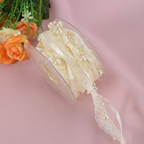Beavorty Rolo de Fita Pérola Frisado Fita de Renda Branca Chiffon Organza Guarnição de Renda para Ar