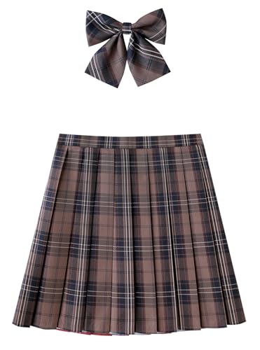 Women's Girls Plaid Sexy Fancy Up Mini Cosplay Skirts and Bow Ties Set(4X-Large,Brown Blue Black)