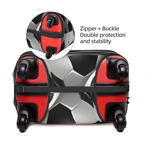 Black White Soccer Ball Print Protective Suitcase Cover Washable Travel Luggage Protector with Concealed Zipper4
