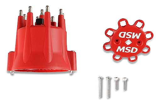 MSD 8433 Red, V8 Distributor Cap With HEI Terminals and Spark Plug Wire Retainer