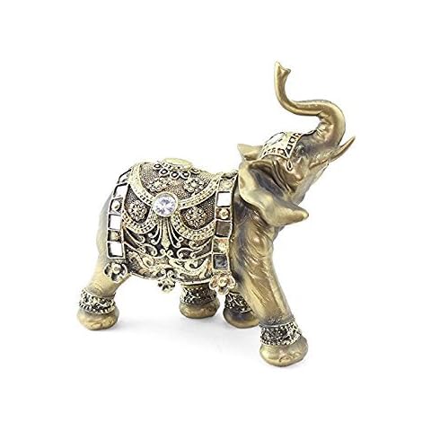 Feng Shui 9"(H) Brass Color Elegant Elephant Trunk Statue Wealth Lucky Figurine Home Decor Gift(G16551)~We Pay Your Sales Tax Cover