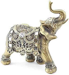 Feng Shui 9"(H) Brass Color Elegant Elephant Trunk Statue Wealth Lucky Figurine Home Decor Gift(G16551)~We Pay Your Sales Tax