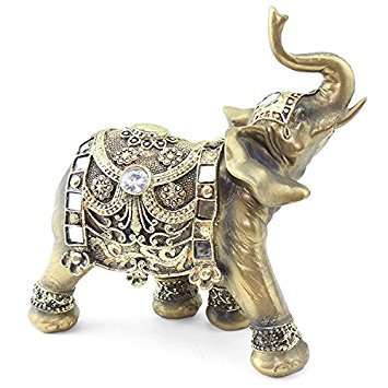 Feng Shui 9"(H) Brass Color Elegant Elephant Trunk Statue Wealth Lucky Figurine Home Decor Gift(G16551)~We Pay Your Sales Tax