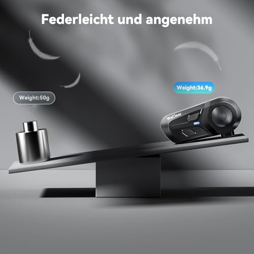 WeClear L1 Motorradhelm Headset, Helm Bluetooth Kopfhörer mit Sprachassistent, Geräuschunterdrückung Bluetooth-Headset, 40mm HiFi Lautsprecher, IP67 Wasserdicht
