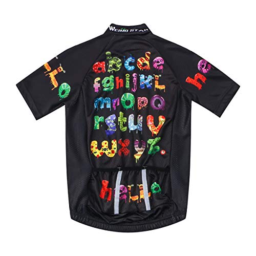 Weimostar Camisa de ciclismo infantil manga curta Cartoon Road Mountain Bike Top, Funny Alphabet, P