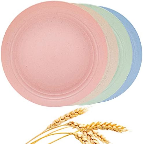 Aaskuu Unbreakable Lightweight Wheat Straw Plates, Reusable 9 Inch Plate Set for Kids Children Toddler Adult, Degradable Dinner Plates, BPA Free, Dishwasher & Microwave Safe,4 Pack