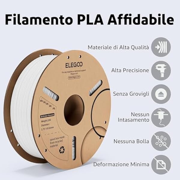 ELEGOO Филамент PLA 1,75 мм, оранжевый, 1 кг, точность размеров ± 0,02 мм, картонная катушка, для 3D-печати, подходит для большинства FDM-принтеров