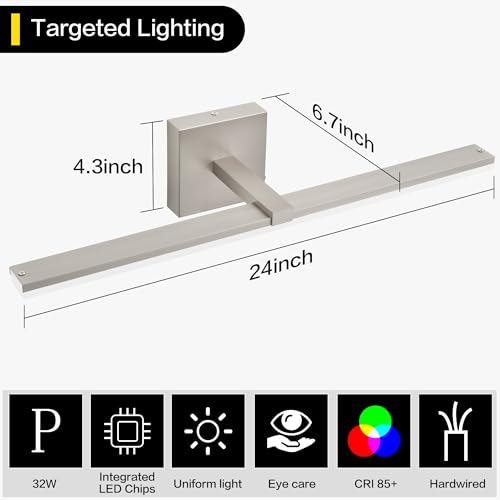 ZUZITO 24 Inch Vanity Lights for Bathroom Brushed Nickel Over Cabinet Arm Wide LED Bar 18W 1440lm 6000K by ZUZITO - Used condition - Image 4