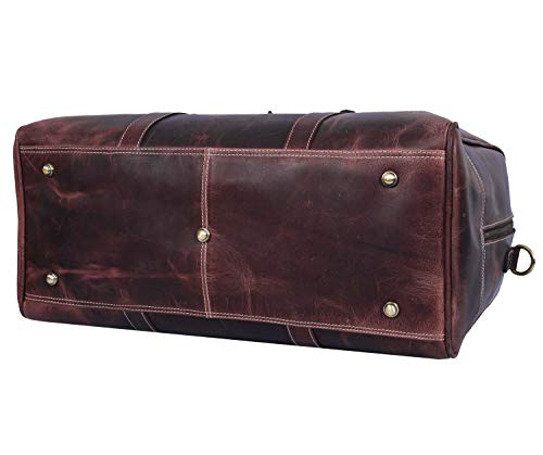Leather Travel Duffle Bag | Gym Sports Bag Airplane Luggage Carry-On Bag By Aaron Leather (Brown) - Thumbnail 4