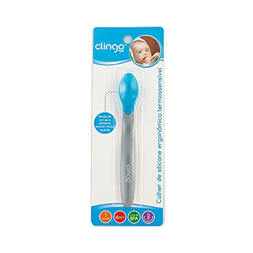 Clingo Colher Silicone Ergonomica Termo Colors Azul/Cinza Azul/Cinza