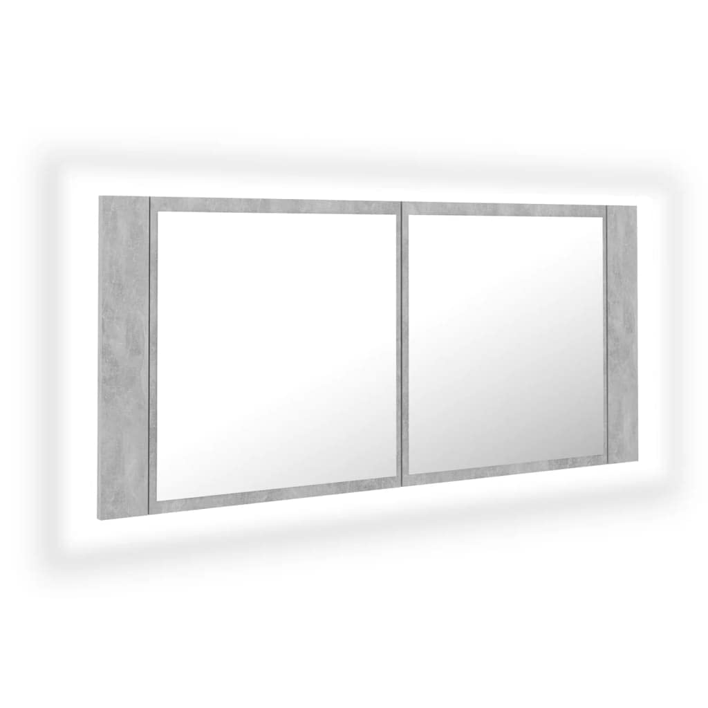 vidaXL Armario Espejo de Baño con Luz LED Acrílico Aseo Muebles Mobiliario Almacenamiento Estante Decoración Adorno Gris Hormigón 100x12x45 cm