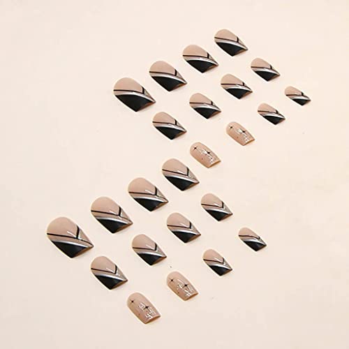 RikView Black Press on Nails Medium Length Fake Nails French Tips Nails Glossy Square Stick on Nails 24 PCS/Set - Thumbnail 3