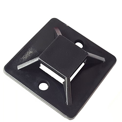 Cable Tie Mounts Self Adhesive Clips Wire Tie Base (25mm x 25mm) - Premium Grade Strength Screw-Hole Anchor Point Provides Optimal Strength (100 Black)