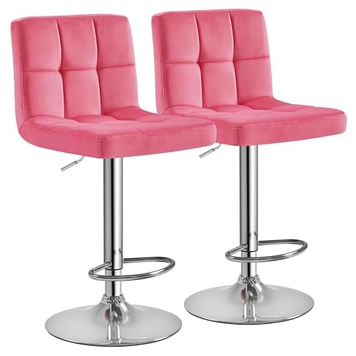 Yaheetech X-Large Bar Stools Modern Adjustable Kitchen Island Chairs Adjustable Counter Height Swivel Stool Armless Chairs with Bigger Base, Set of 2, Velvet, Pink