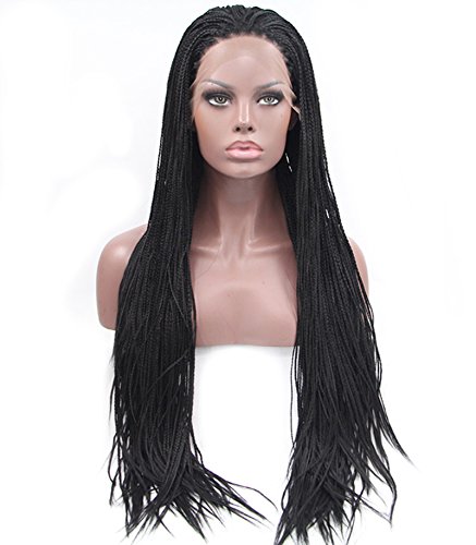 Sylvia 24” Black Braids Synthetic Lace Front Wigs Afro Black Box Braids Wig Natural Hairline Braids High Density Heat Resistant Fiber Wig for Women…