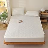 Aotiwe Sábana bajera ajustable de tela gruesa, color beige, blanco, monocolor, algodón, 180 x 220 cm