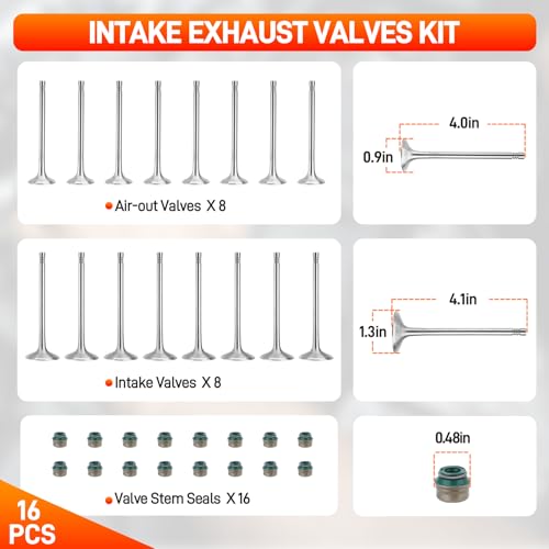 Image of 2.0T Intake Exhaust Valves & Cylinder Head Gasket Set with Bolts Compatible with 2009-2015 VW CC Jetta Eos Tiguan GTI Passat, Audi A3 A4 A5 A6 Q5 TT 2.0L L4 Engine Replace# 06D109601M 06D109611H