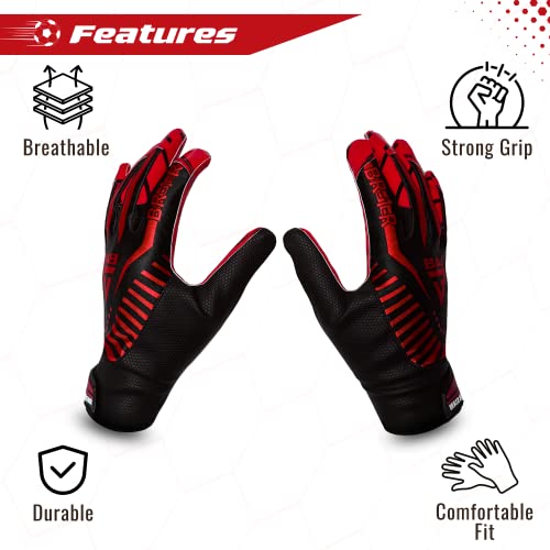 Beast At Least Football Gloves – Ultra Sticky Adult Football Gloves Men And Women - Enhanced Performance Super Grip Gloves Football With Wrist Sweatband - Waterproof Drawstring Backpack (Red, Medium) #TOP1