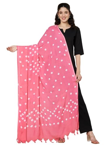Image of Women's Cotton Rayon Bandhani Print Dupatta with Tassels 2.25 Meters | Women's cotton printed dupatta with tassels.