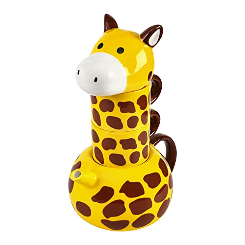 Koythin Cute Giraffe Teapot & Cup Set, Porcelain Tea Pot 17 Oz/500 Ml With Lid And 2-Piece Hand-Painted Ceramic Cup 3 Oz/100 Ml, Tea Set For Coffee Latte Milk (Yellow Giraffe) #TOP17