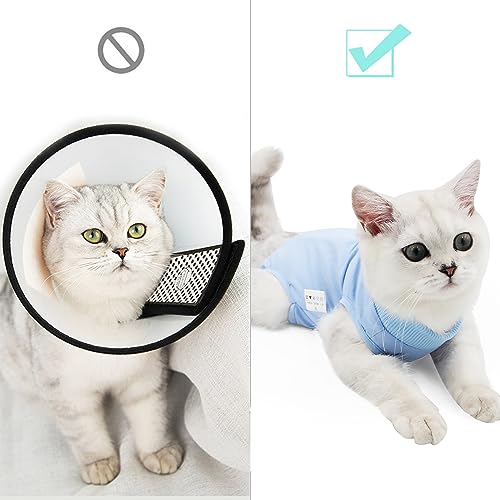 Image of Cat Recovery Suit for Male and Female Surgical Post Surgery Soft Cone Onesie Shirt Clothes Neuter Licking Protective Diapers Outfit Cover Kitten Spay Collar(M, Blue)