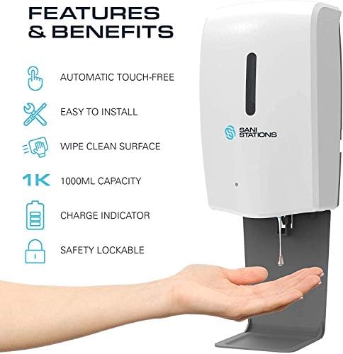 Sani Stations UK Professional 1000ml Wall-Mounted Touch-less Automatic Alcohol Hand Sanitiser Gel Dispenser Sanitizer