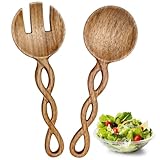 2PCS Wood Salad Tongs, 9.4inch Acacia Wood Salad Tongs for Serving with Handles, Salad Fork and Salad Spoon for Serving, Stylish Wooden Utensils