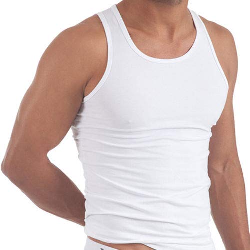6 Pack Men's Pure 100% Cotton Vests Bodybuilding Training Gym Basketball Tank Tops Basic Plain Color Casual Undershirt (White, Large)