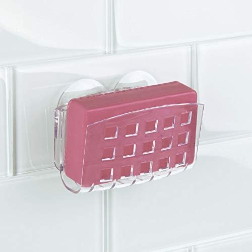 iDesign Small Suctions Soap Dish Holder for Shower, Made of Durable Plastic with two Strong Suction Cups, Clear
