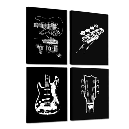 Framed Music Wall Art Canvas Prints,Black and White Guitar Art