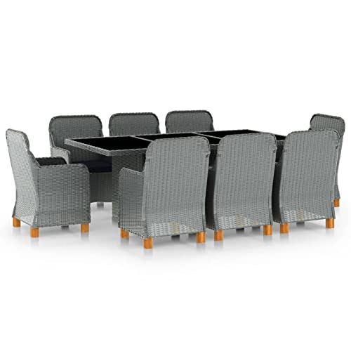 MOONAIRY 9-TLG. Garten-Essgruppe mit Auflagen, Gartenmöbel Set, Gartengarnitur, Garten Sitzgruppe, Lounge Set, Loungemöbel, Poly Rattan Hellgrau