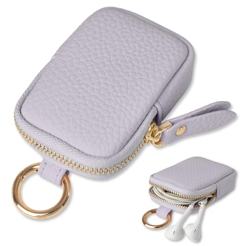 ミニポーチ ヘッドホン収納バッグ 小銭入れ PUレザー 化粧 財布 マルチ ケース コイン ジュエリー キーリング 手持ち 財布 ポーチ 小物入れ 小型 薄型 軽量 可愛い（ラベンダーグレイ）のサムネイル