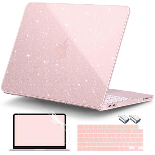 DONGKE Glitter Case for MacBook Neo 13 Inch 2026 (Model A3404 | A18 Pro Chip) | Clear Sparkly Hard Shell Cover with Screen Protector | Keyboard Cover & 2 USB-C Adapters - Bling Blush