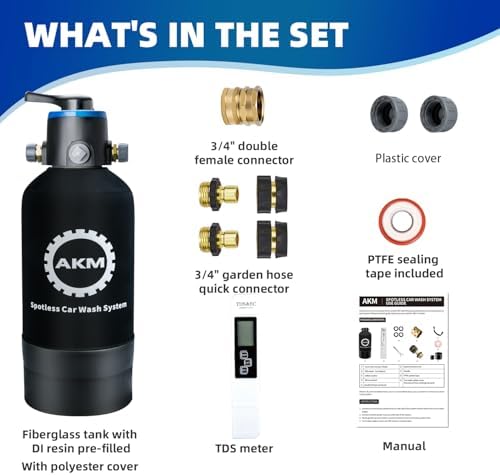 AKM Spotless Water System for car wash,Pre-Filled with DI Resin, with Bypass, DI Water System,Garden Hose Quick Connector, Deionized Water System for RV, Vehicles, Motorcycles, Bikes, Boats, No Spots — view 6