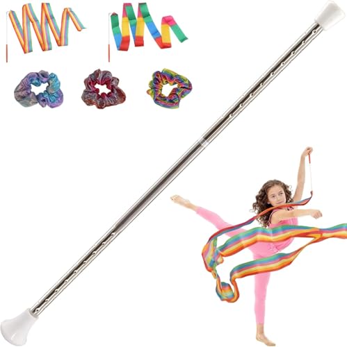 Quynhni Dance Baton Batons for Twirling 22 inches Stainless Steel Material Gymnastics Wand and 3 Rainbow Hair Bands Suitable for Beginners Silver and Pink (1 White 20)