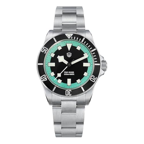 watchdives WD1969 Pro Relojes de buceo VH31 Sweep Second Reloj de cuarzo 38 mm Cristal de zafiro Reloj de lujo 200 m para hombre, Negro Coral Azul