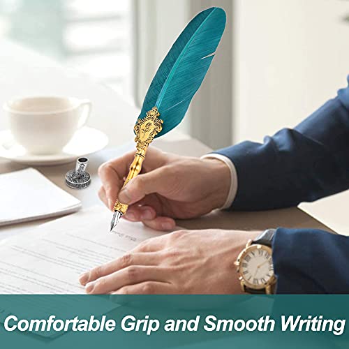 Fosa Feather Pens With Base Retro Classical Fountain Pen Old European Style Feather Dip Creative Writing Pen Ink Bottle Set Gift Box Feather Dip Pen With 5Pcs Replacement Nib And Ink Pen Base #TOP3