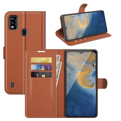 Étui rabat ZTE Blade A51 fonction support vidéo mains libres marron