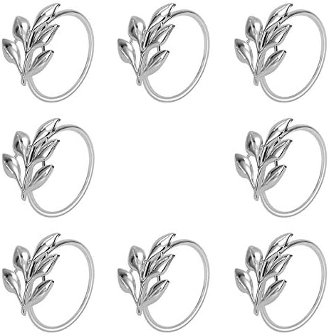 Argument Napkin Buckle, 8 Pcs Leaf Napkin Holder, Thanksgiving Christmas Silver Napkin Ring for Wedding, Holiday Party Dinner, Table Décor