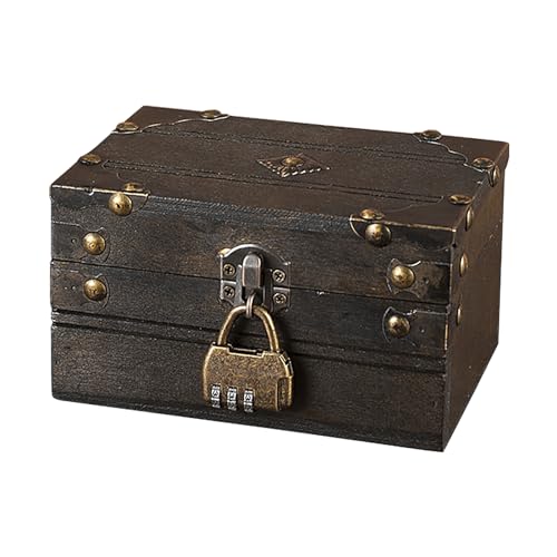 weiting Pequeño Cofre del Tesoro de Madera – Baúl de Madera Robusto – Caja de Recuerdos para Joyas, colección de Monedas y decoración del hogar, Cofre del Tesoro de Madera