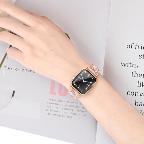Ruibopad Bracelet compatible avec Apple Watch 38 mm, 40 mm, 41 mm, 44 mm, 45 mm, 49 mm, 42 mm, bracelet en métal scintillant pour iWatch séries 9, 8, 7, 6, SE, 5, 4, 3, 2, 1, Or rose, 49/46/45/44/42mm – vue 3