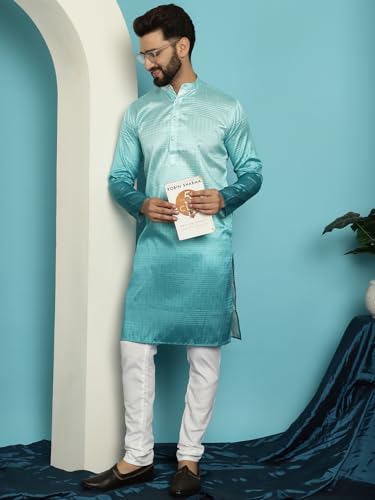 Image of SOJANYA (Since 1958, Men's Jacquard Silk Multi Shade Sequinned & White Pyjama Set