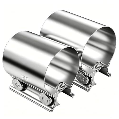 Dianrui 2PCS 2" Butt Joint Stainless Steel Clamp Band,2" Universal Widening Clamp Fit for Exhaust System