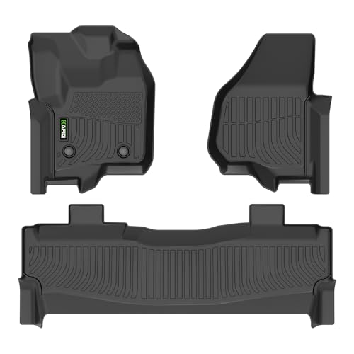 Image of HAFIDI Floor Mats for 2012-2016 Ford F250 /F350 /F450 /F55 (Super Duty Crew Cab), All Weather Protection TPE Anti-Slip Automotive Floor Liners, Fits 1st & 2nd Row Accessories, Black
